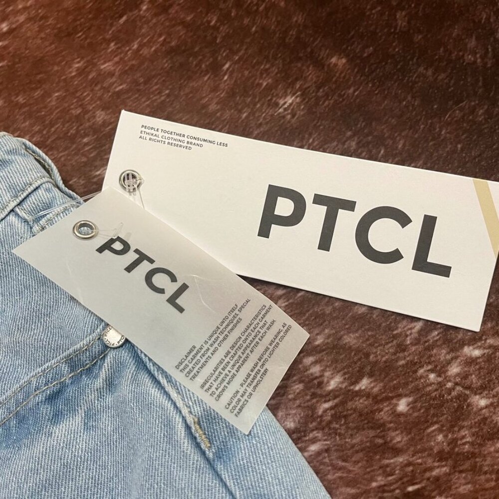 PTCL Distressed Frayed Hem Denim Mini Skirt Light Wash Blue L NWT - Picture 9 of 16